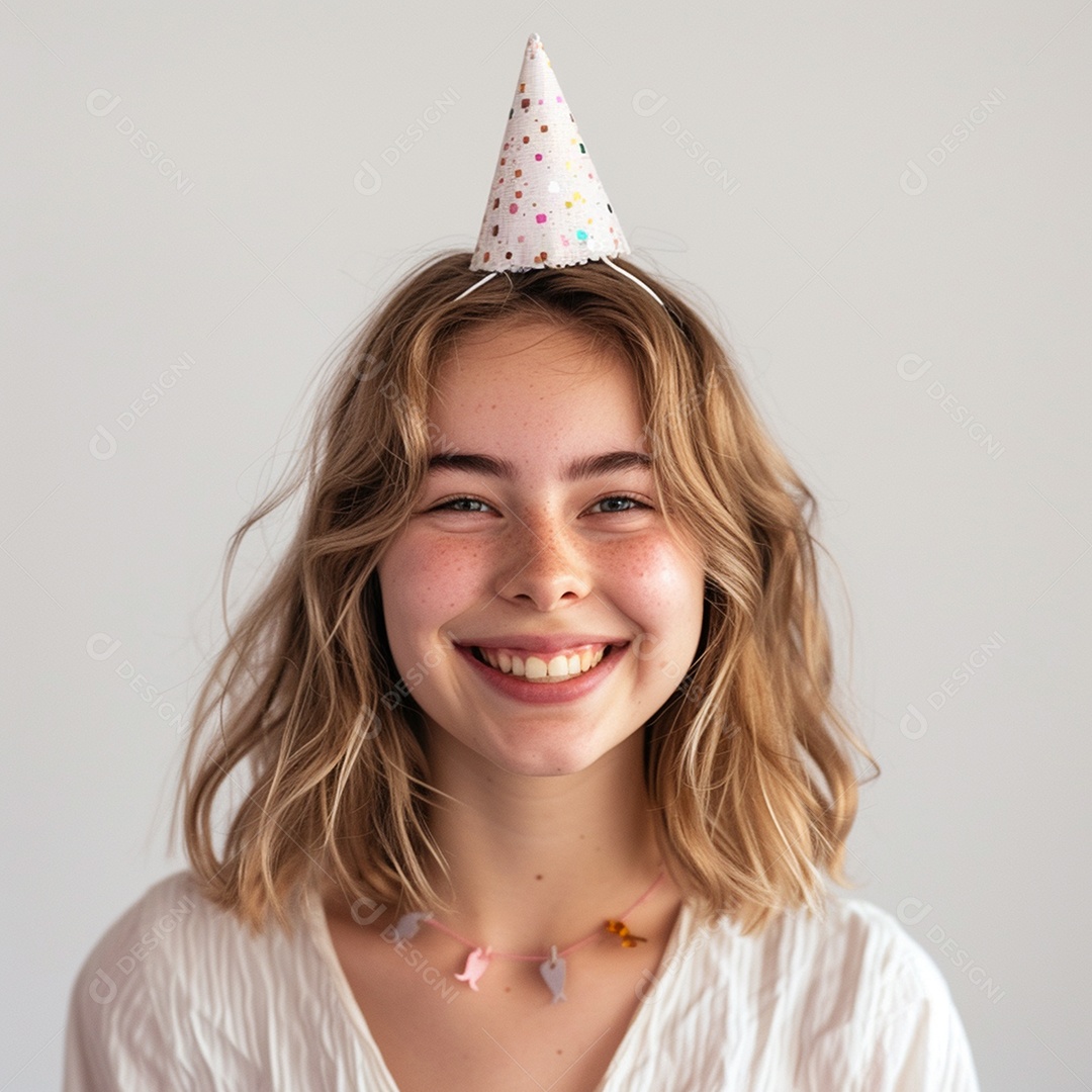 Uma linda jovem de cabelos loiros usando chapéu de festa