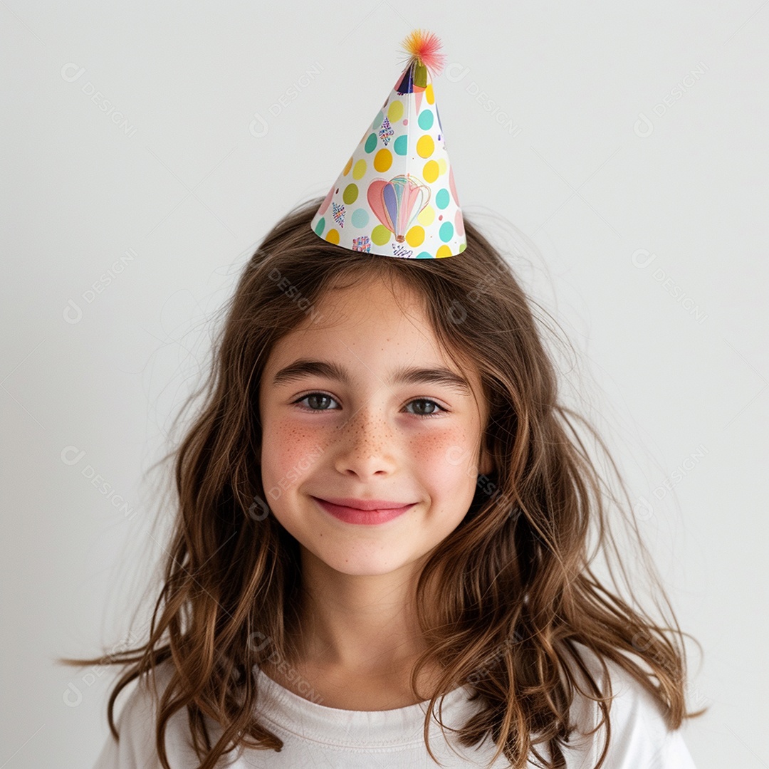 Uma criança fofa e sorridente usando chapéu de festa