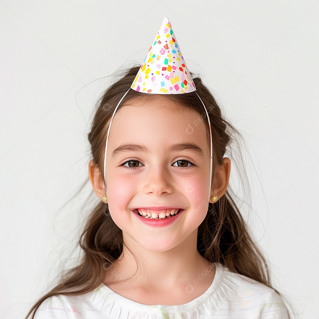 Uma criança fofa e sorridente usando chapéu de festa