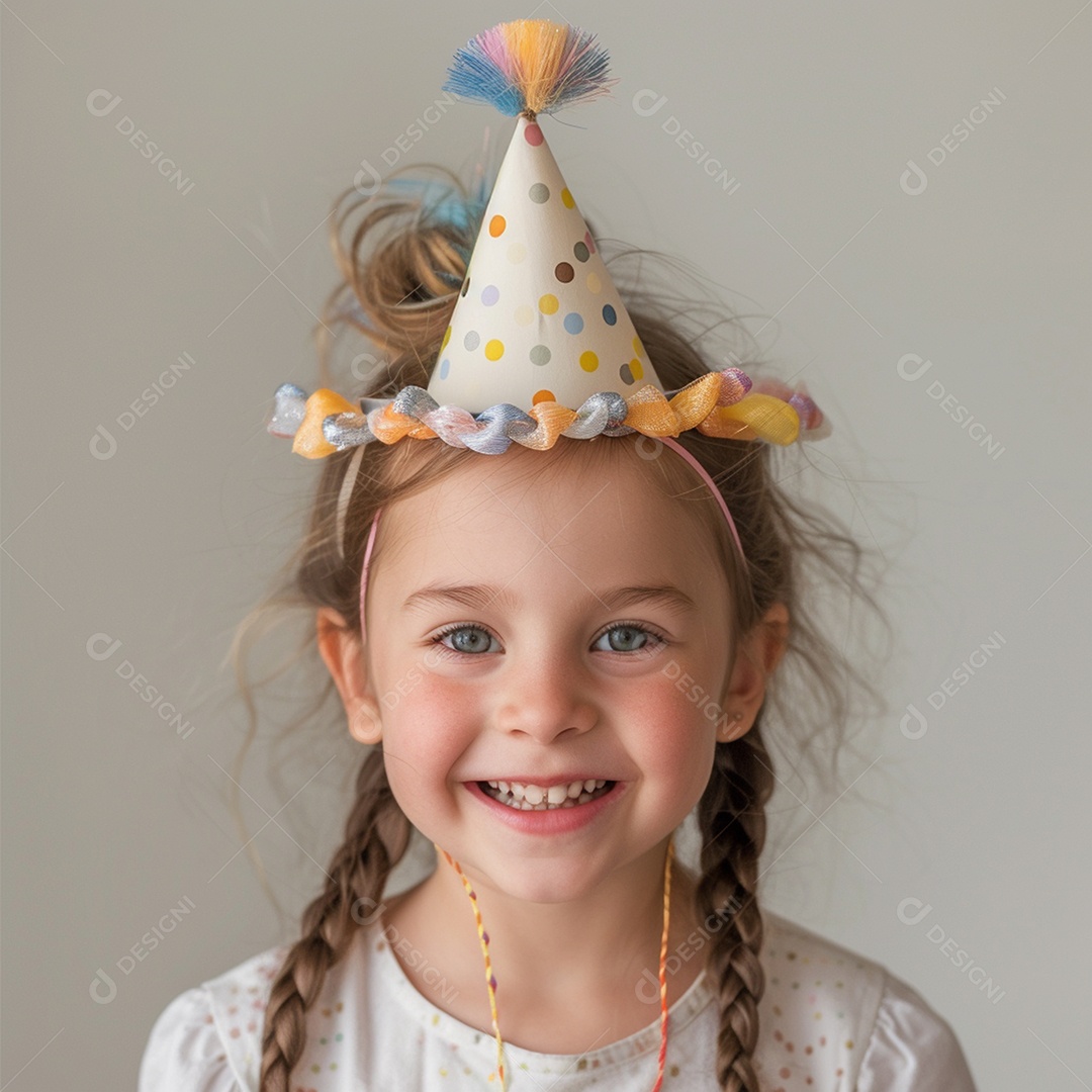 Uma linda criança de cabelos claros usando chapéu de festa