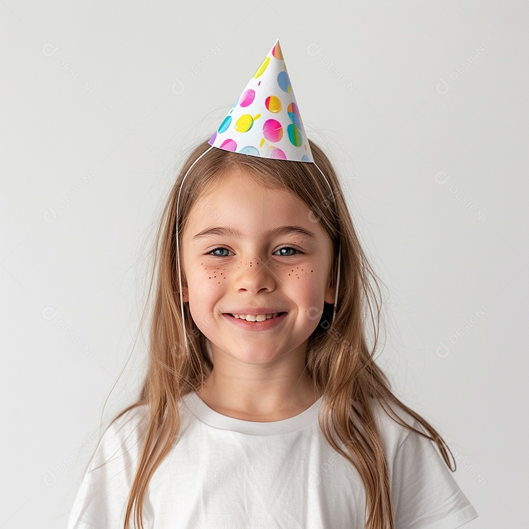 Uma linda criança de cabelos claros usando chapéu de festa
