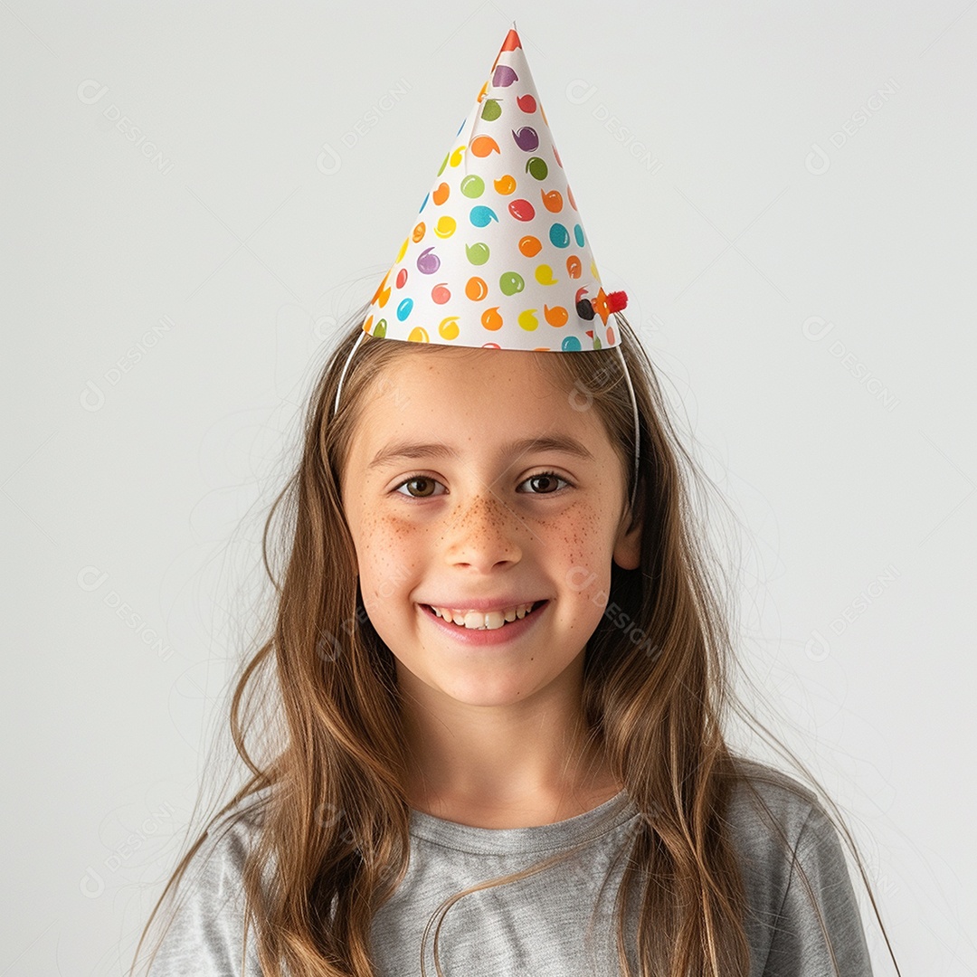 Uma menina de cabelos claros usando chapéu de festa