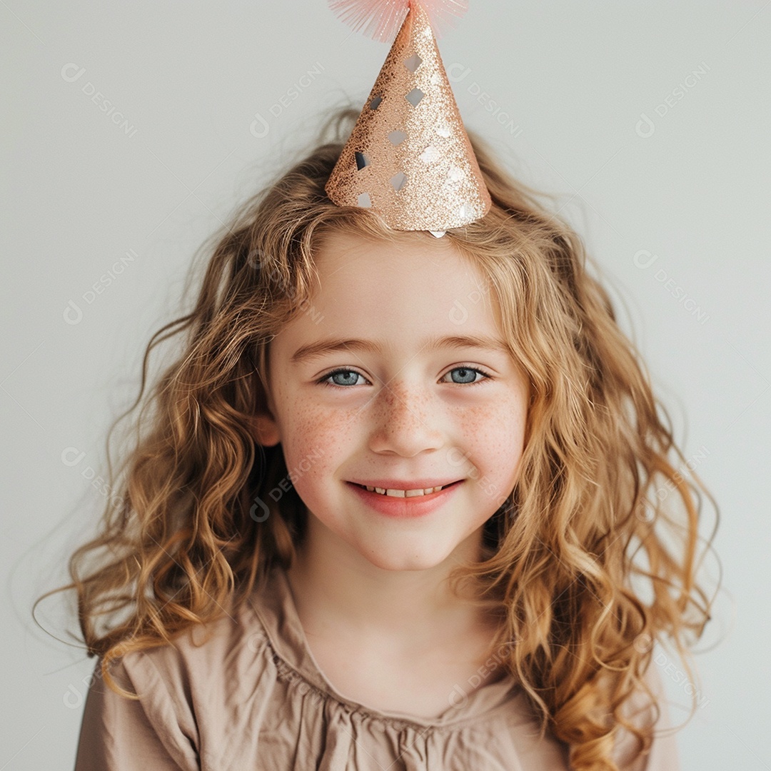 Uma linda garotinha aproveitando uma festa de aniversário com chapéu na cabeça