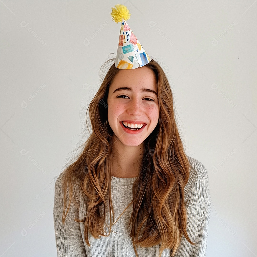 Uma linda jovem de cabelos de cabelos claros com chapéu na cabeça sorrindo