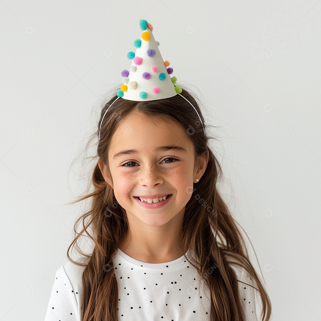 Uma criança simpática e sorridente usando chapéu de festa