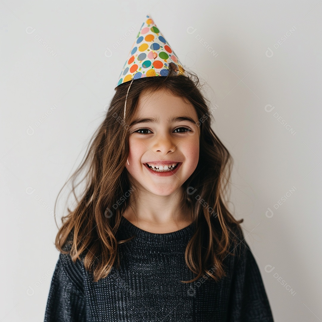 Uma criança simpática e sorridente usando chapéu de festa