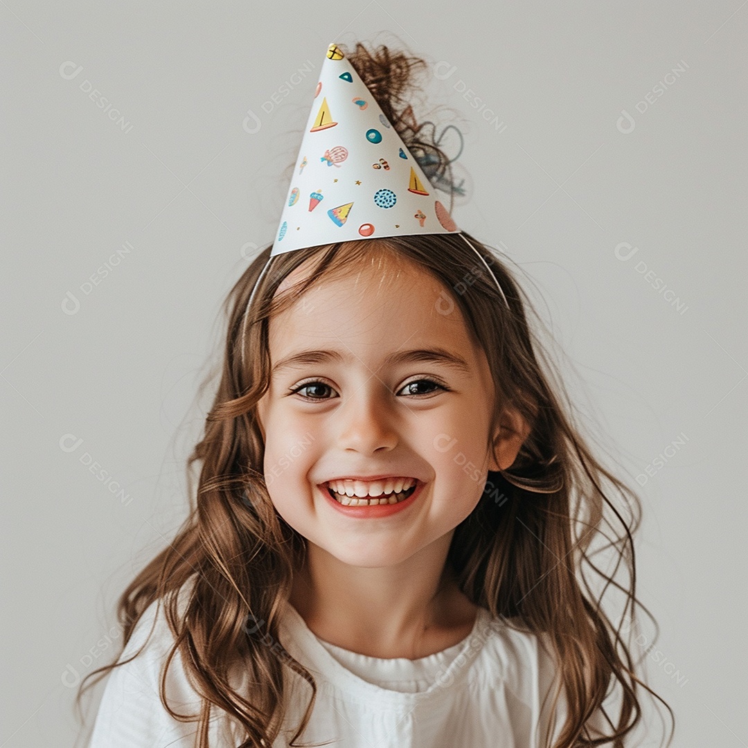 Uma garotinha linda sorrindo usando chapéu de festa