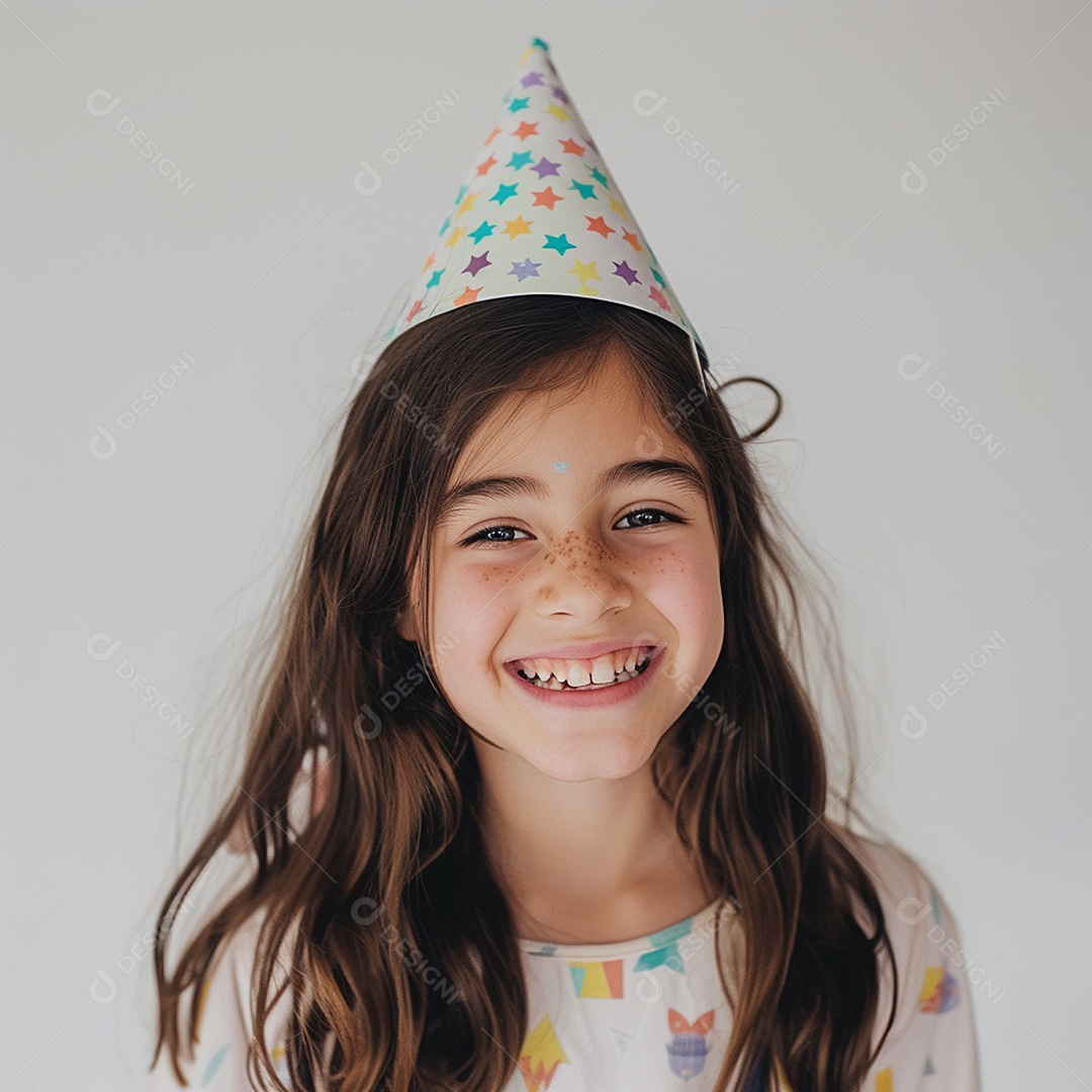 Uma linda garotinha aproveitando uma festa de aniversário com chapéu na cabeça