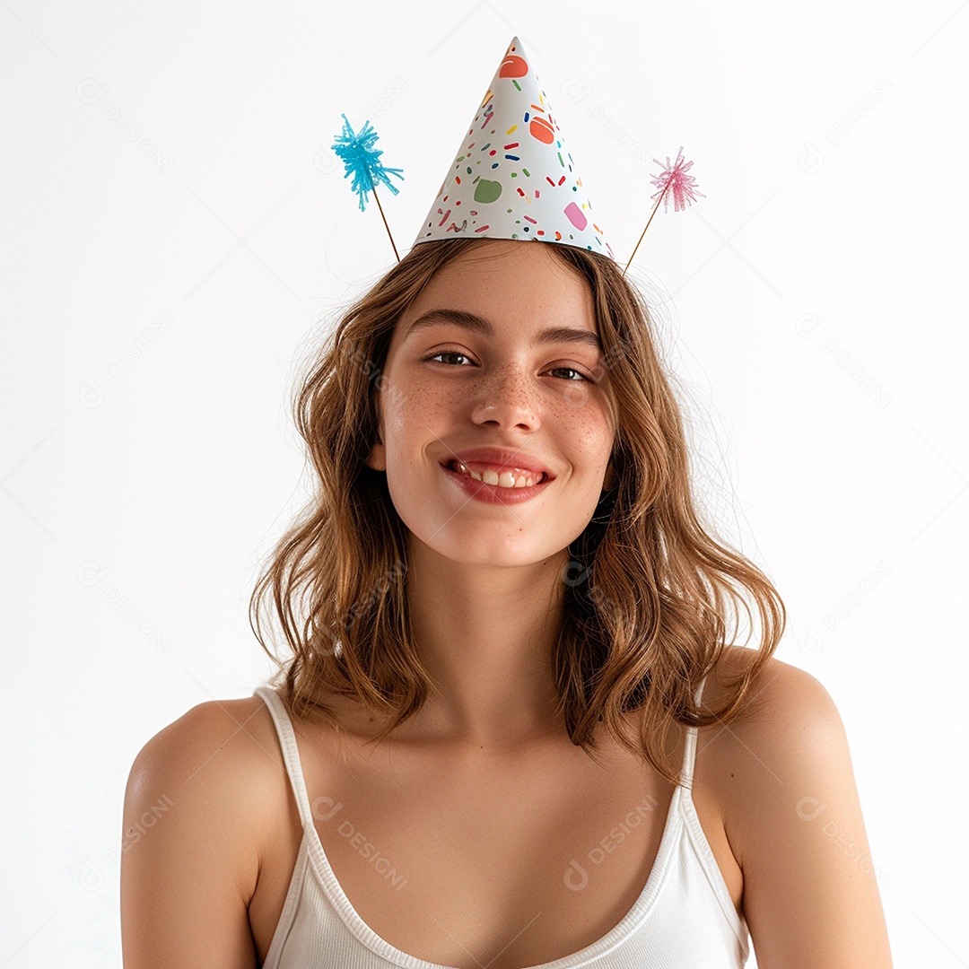 Uma jovem linda usando chapéu de festa