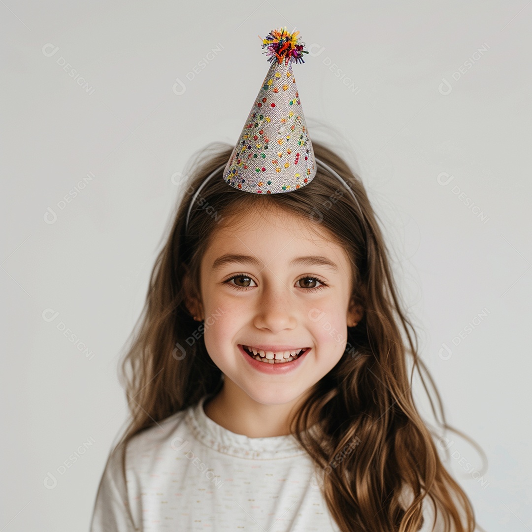 Uma linda garotinha aproveitando uma festa de aniversário com chapéu na cabeça