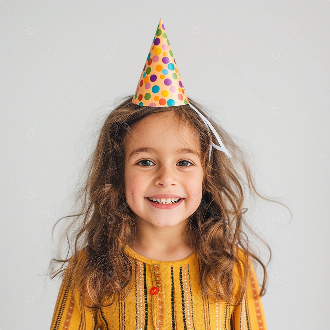 Uma criança fofa e sorridente usando chapéu de festa