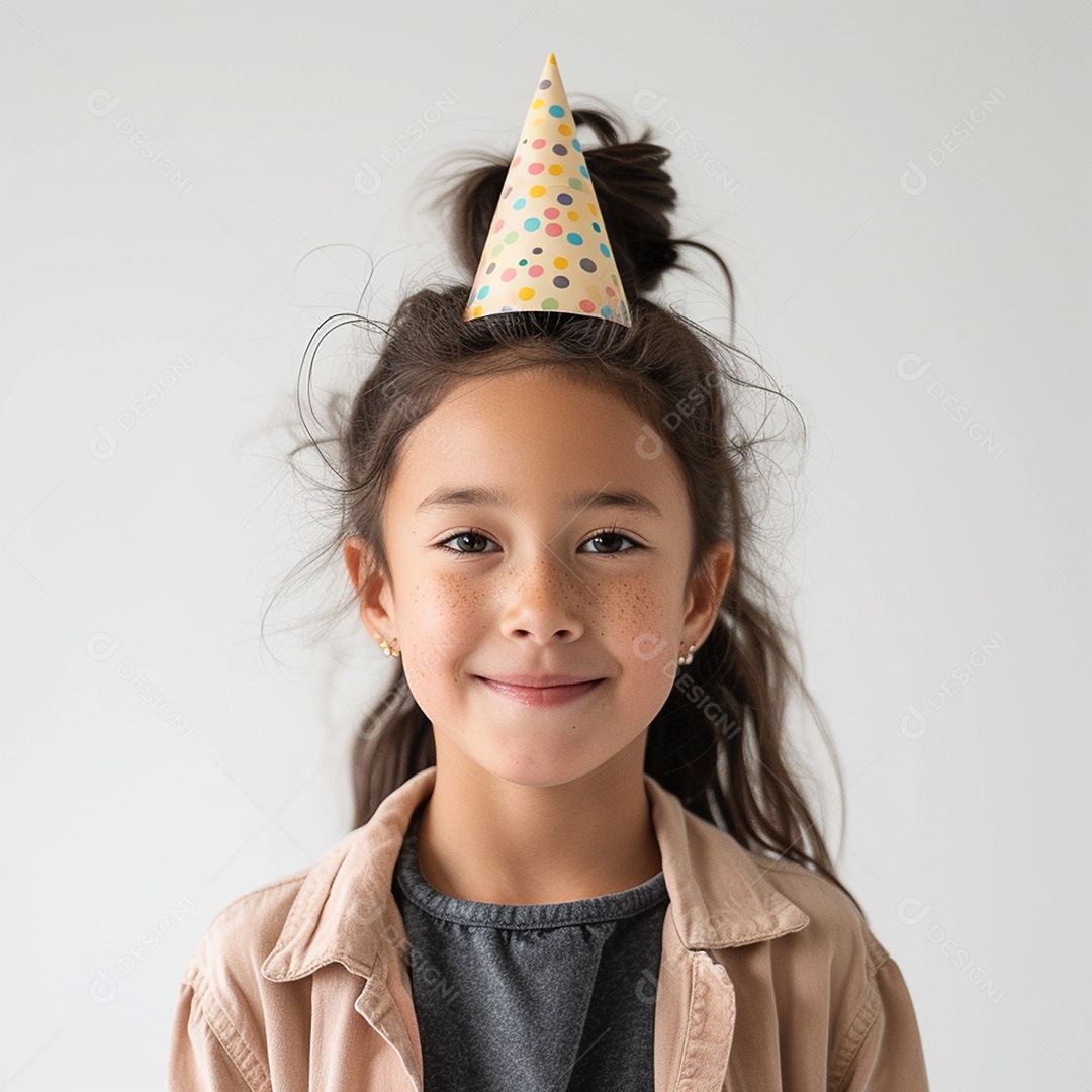Uma criança fofa e sorridente usando chapéu de festa