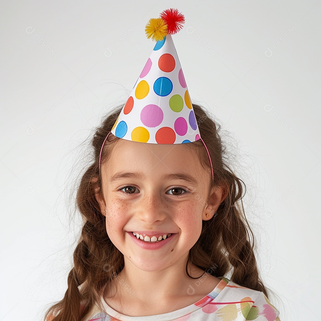 Uma criança simpática e sorridente usando chapéu de festa