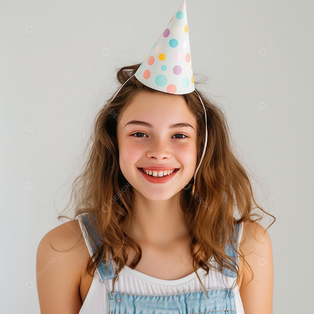 Uma criança fofa e sorridente usando chapéu de festa