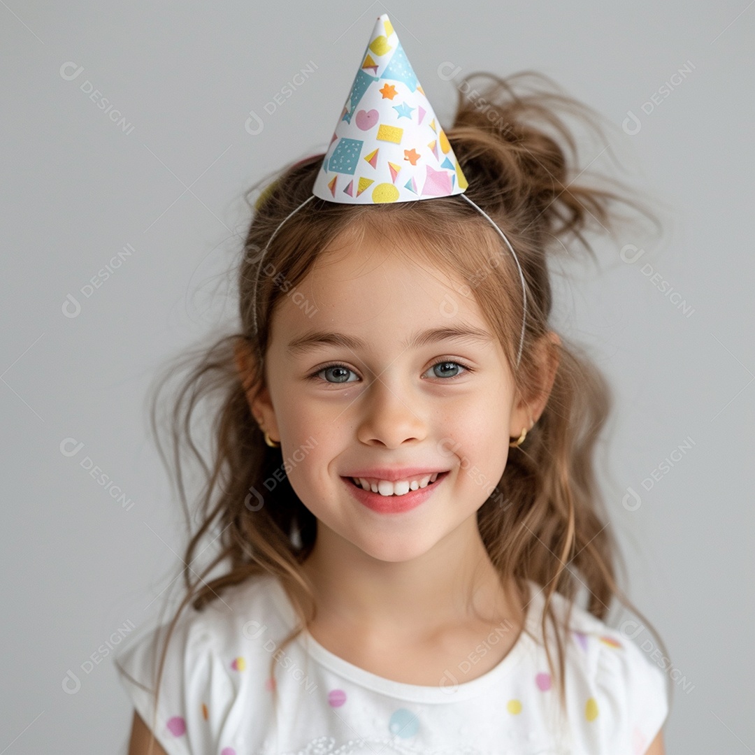 Uma criança de cabelos claros linda usando chapéu de festa