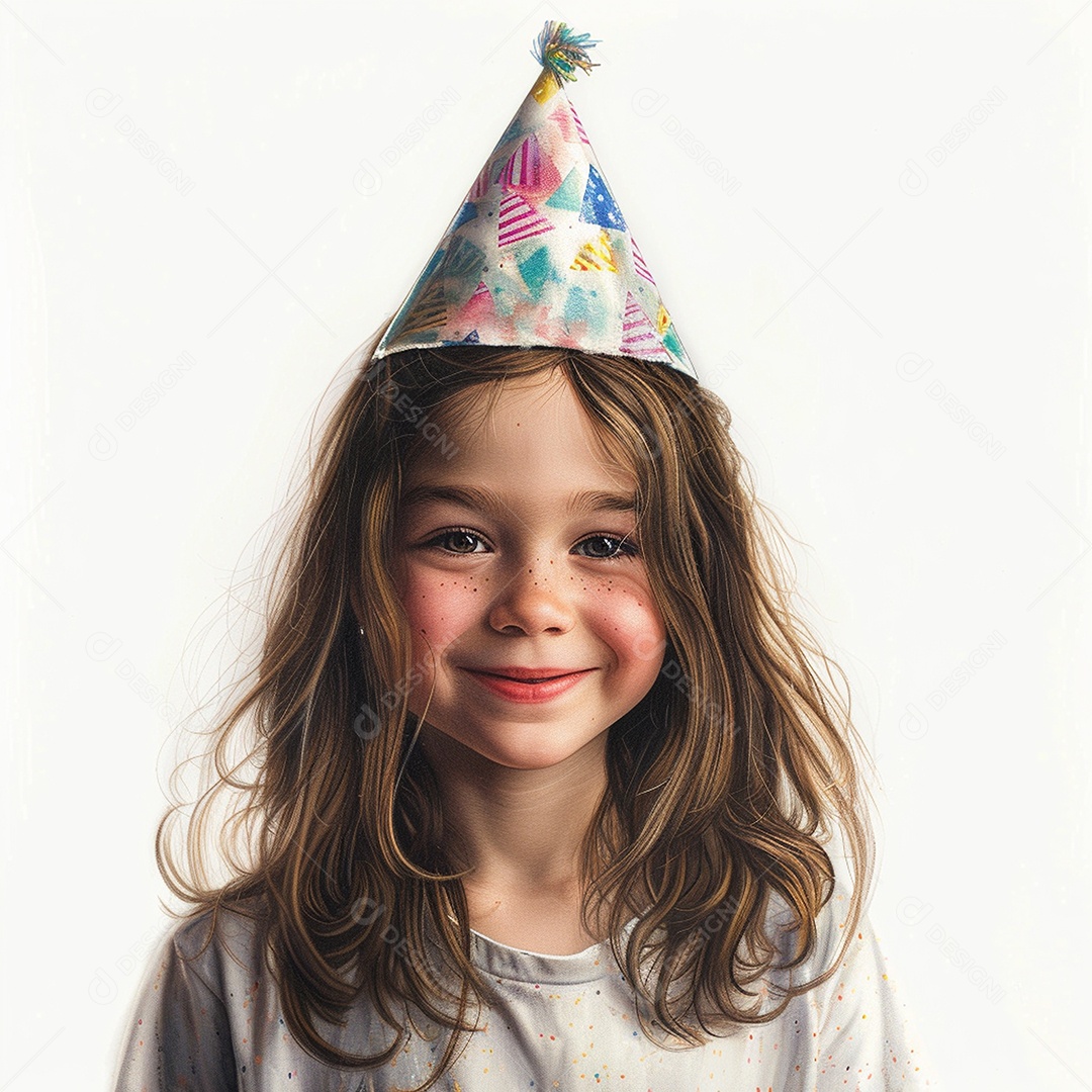 Uma criança linda perfeita usando chapéu de festa colorido