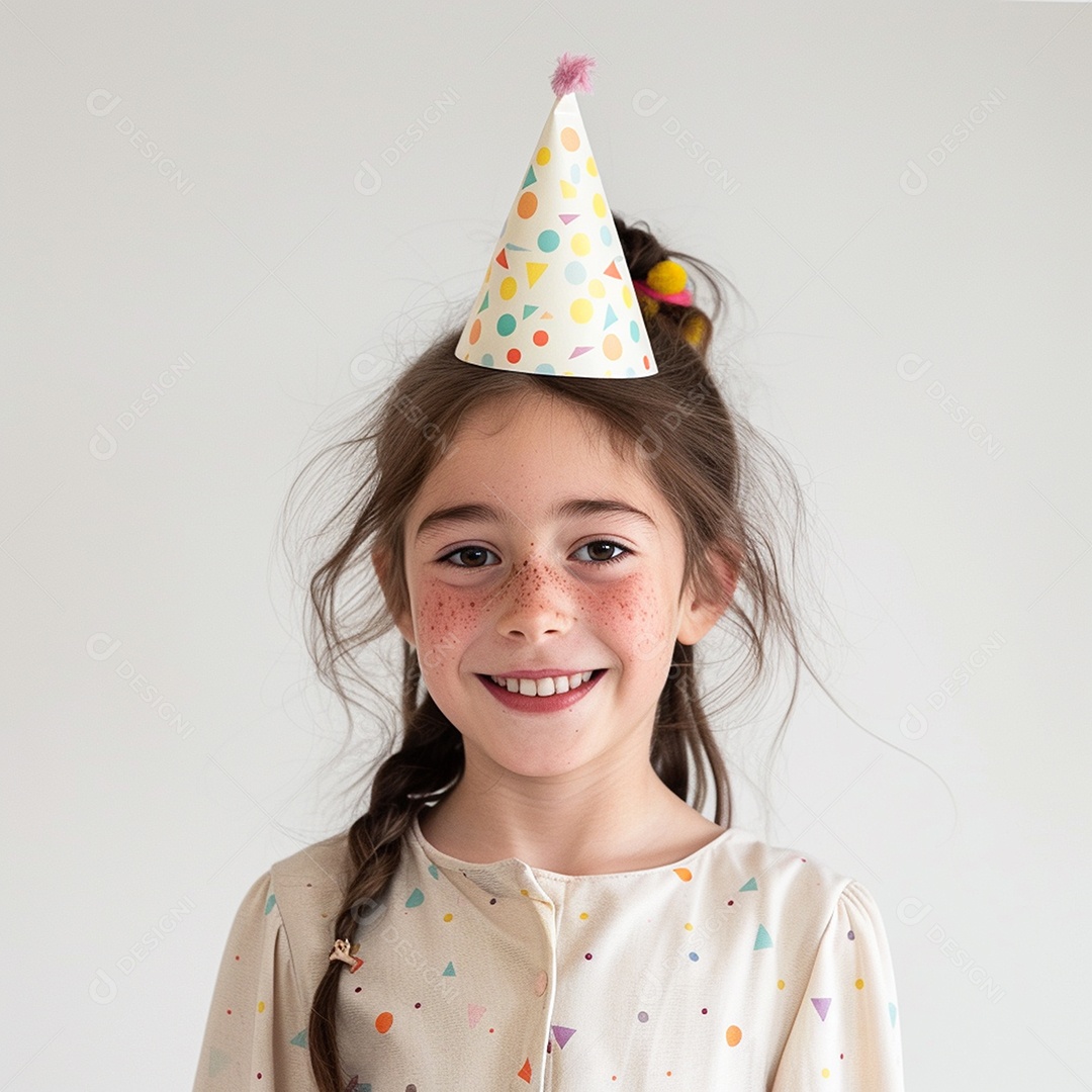 Uma criança simpática e sorridente usando chapéu de festa