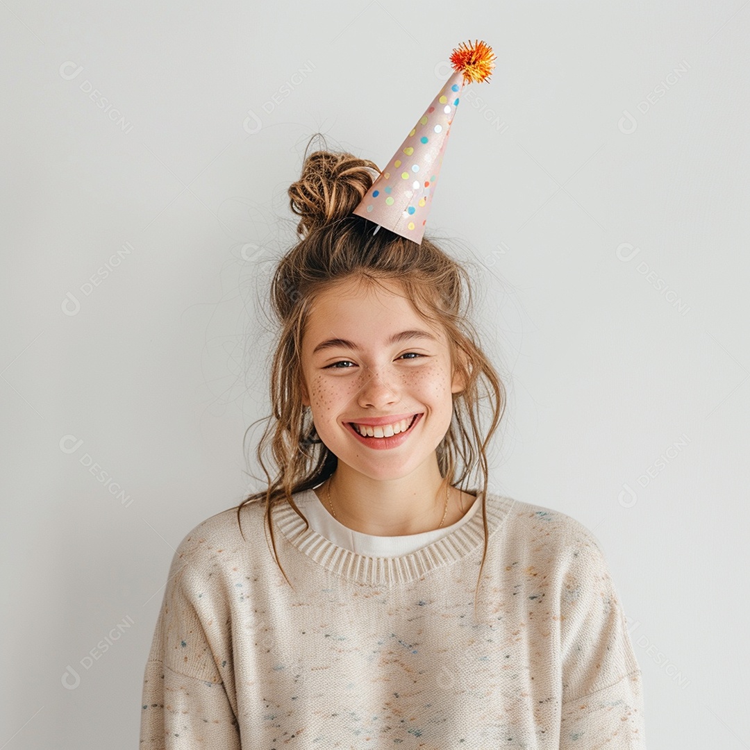 Uma jovem linda usando chapéu de festa