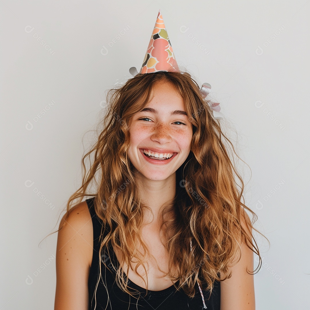 Uma garota linda de cabelos claros usando chapéu de festa