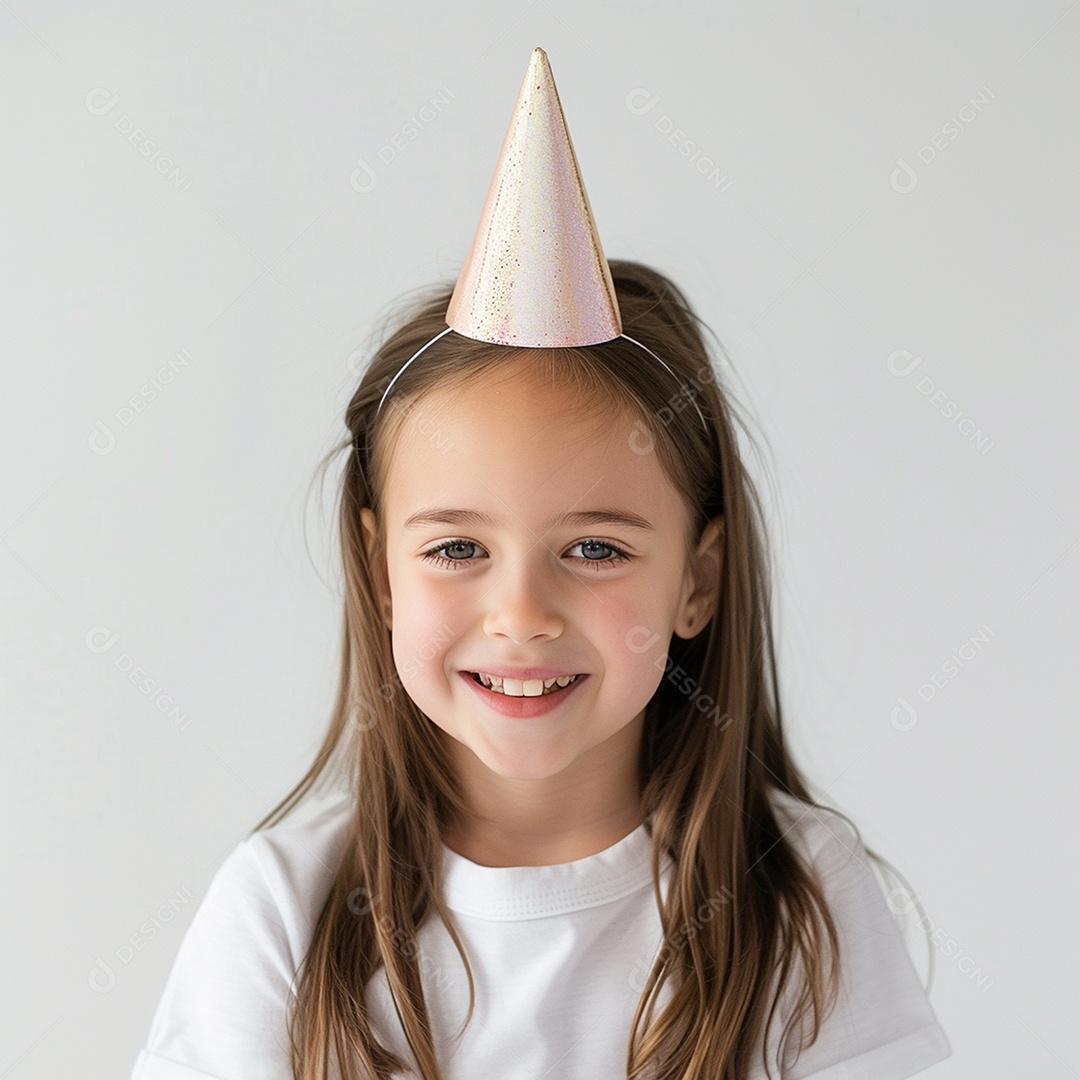 Uma criança simpática e sorridente usando chapéu de festa