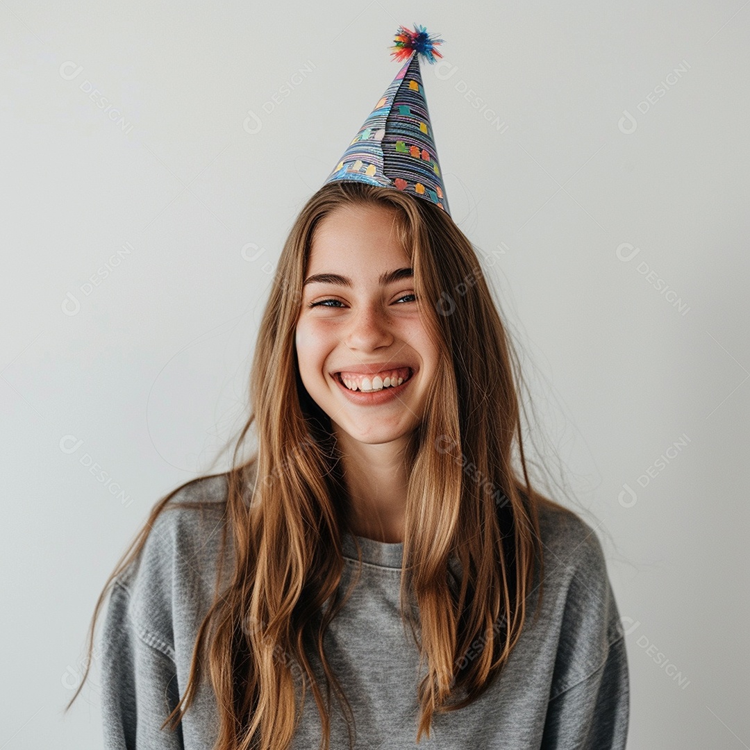 Uma linda jovem de cabelos claros usando chapéu de festa