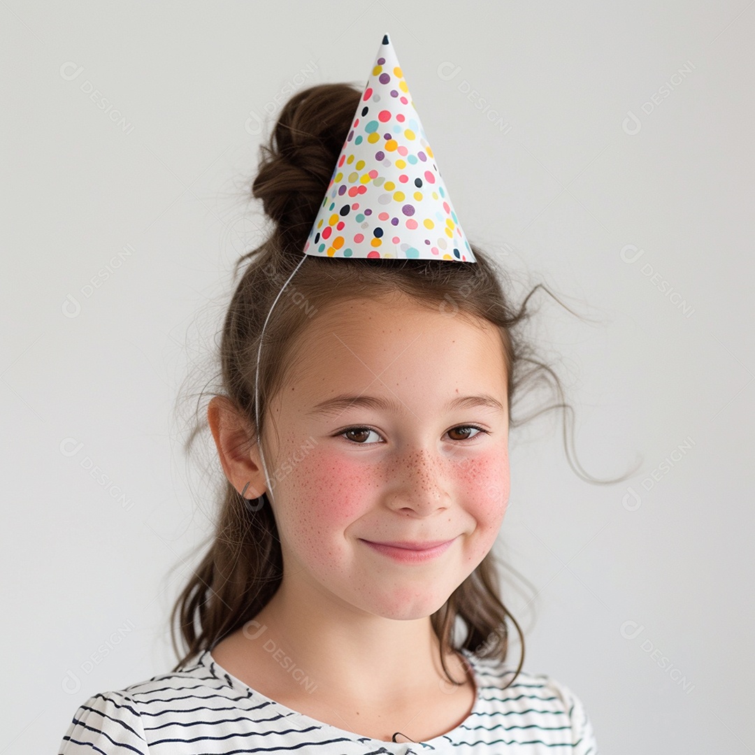 Uma criança fofa e sorridente usando chapéu de festa