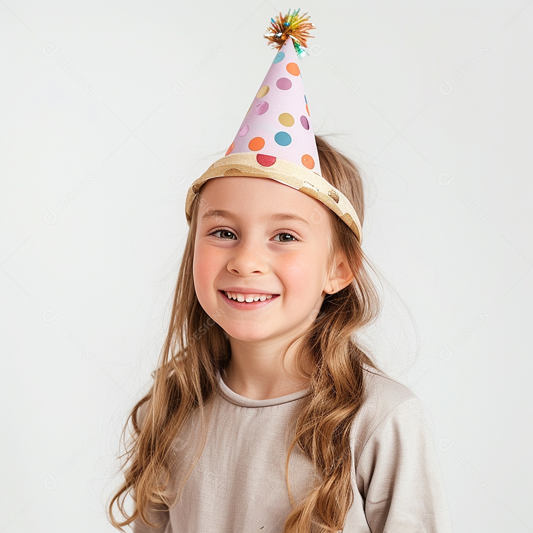 Uma criança fofa e sorridente usando chapéu de festa