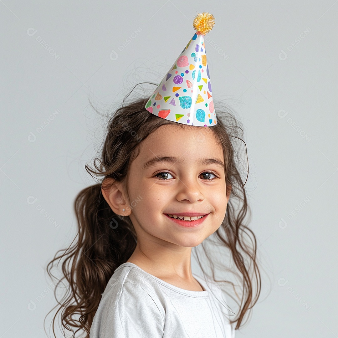 Criança sorridente usando chapéu de festa