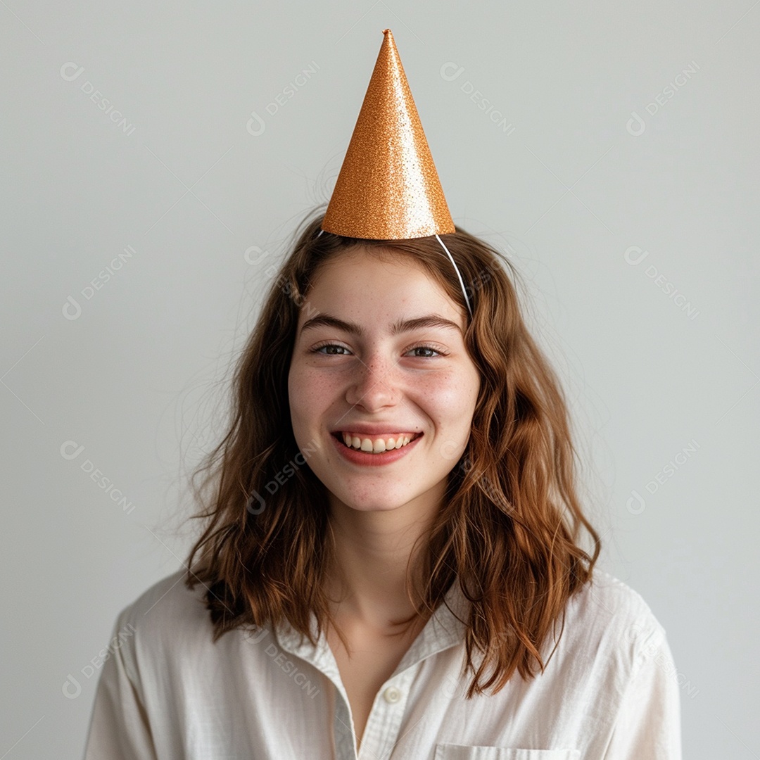 Uma jovem linda usando chapéu de festa