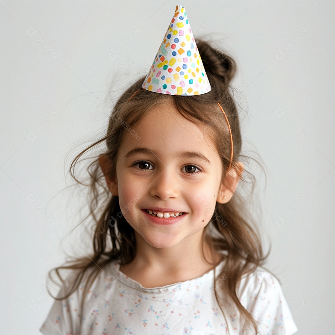 Uma criança simpática e sorridente usando chapéu de festa