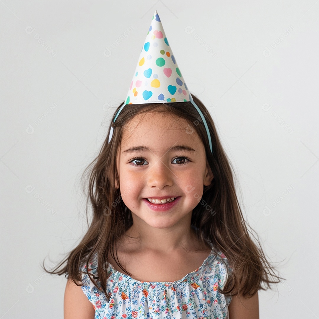 Uma criança fofa e sorridente usando chapéu de festa