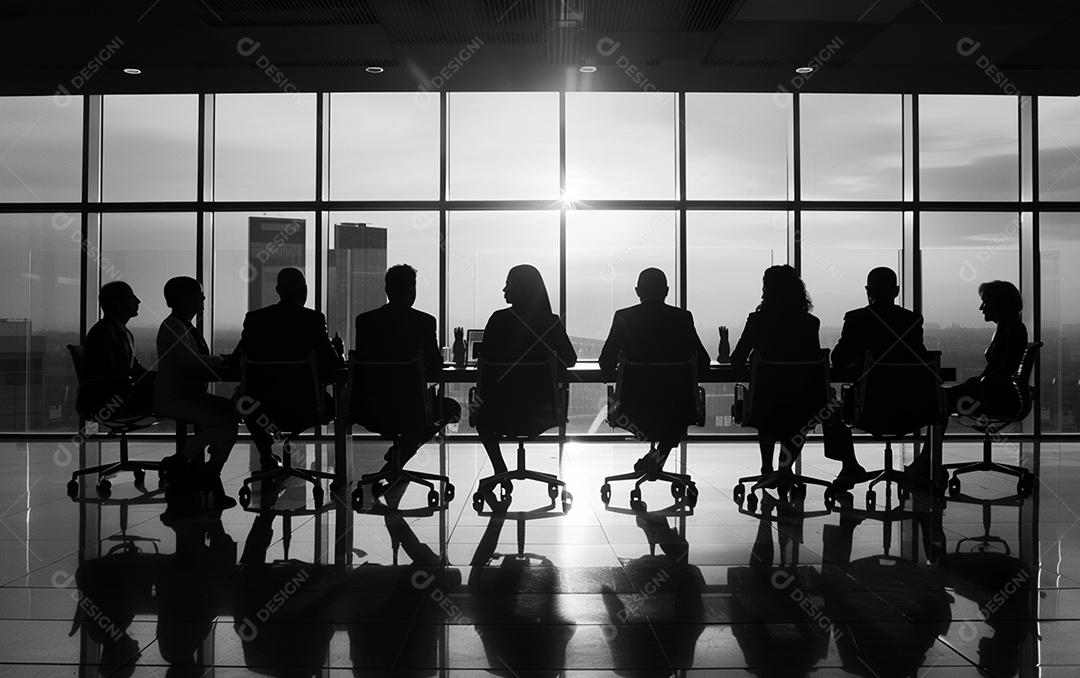 Sala com pessoas para reunião