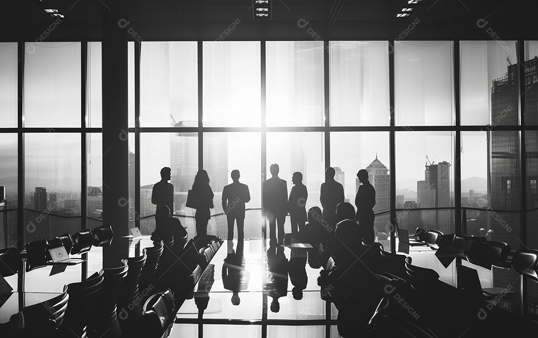 Sala com pessoas para reunião