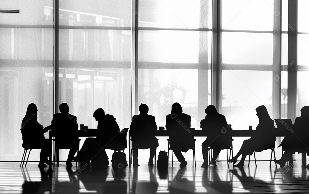 Sala com pessoas para reunião