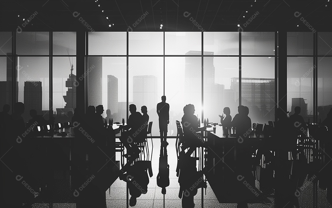 Sala com pessoas reunidas e conversando