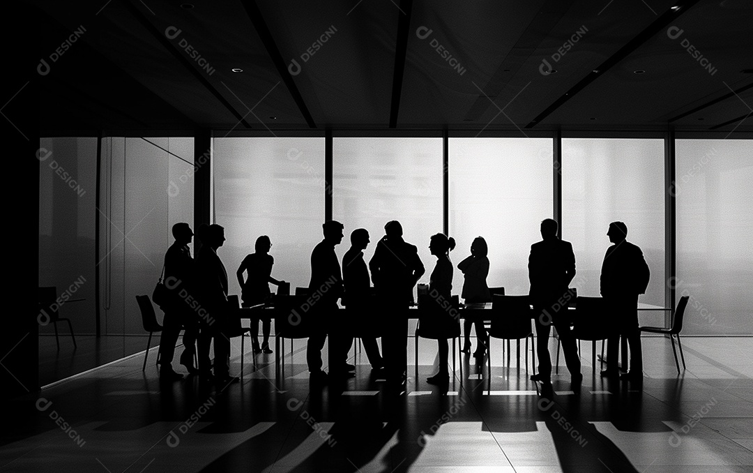 Sala com pessoas para reunião