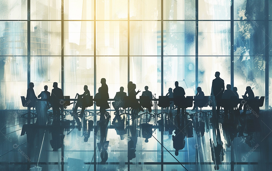 Sala com pessoas para reunião