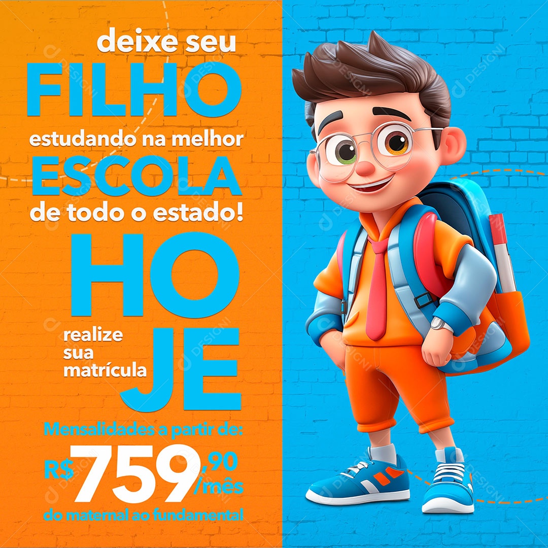 Volta às Aulas Deixe seu Filho Estudando na Melhor Escola Social Media PSD Editável