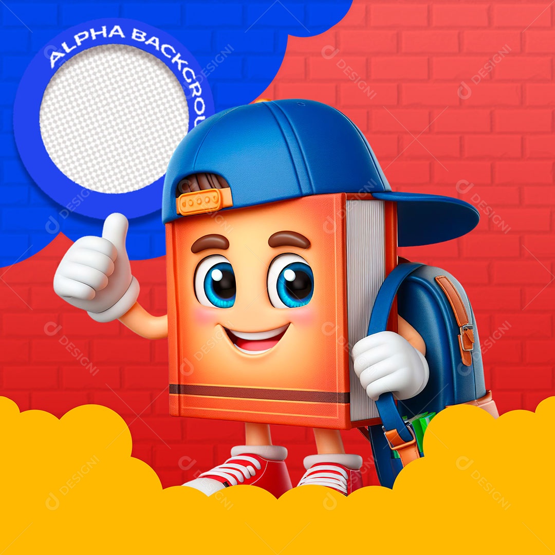 Livro com Boné e Mochila Elemento 3D para Composição PSD