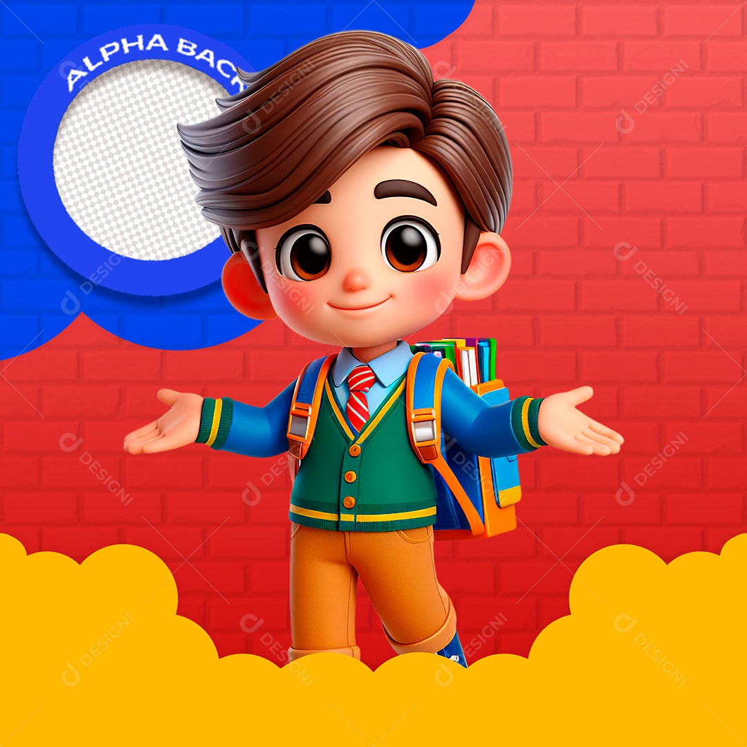 Menino com Mochila e Livros Elemento 3D de Volta às Aulas para Composição PSD