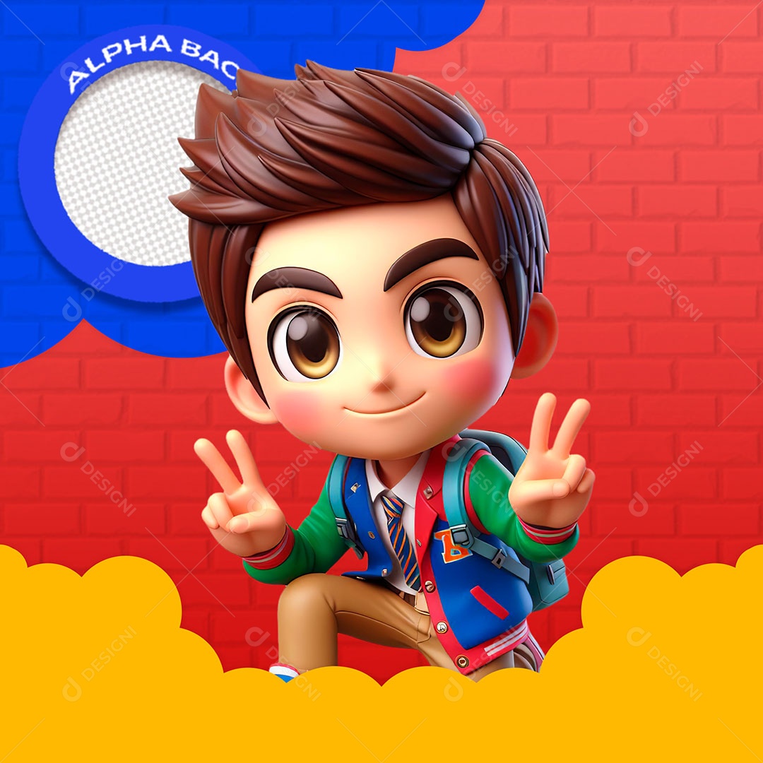 Garoto Volta às Aulas Elemento 3D para Composição PSD