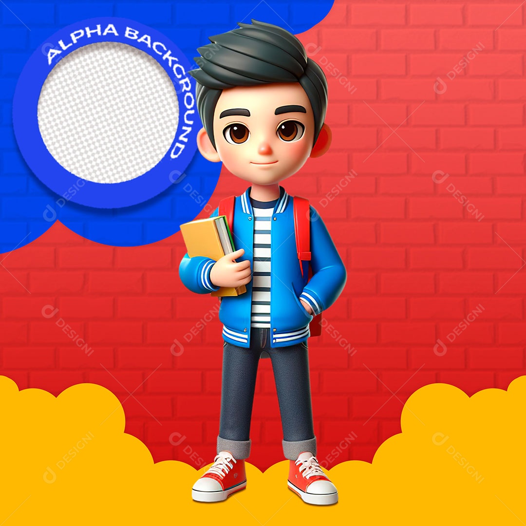 Garoto com Livros Elemento 3D de Volta às Aulas para Composição PSD