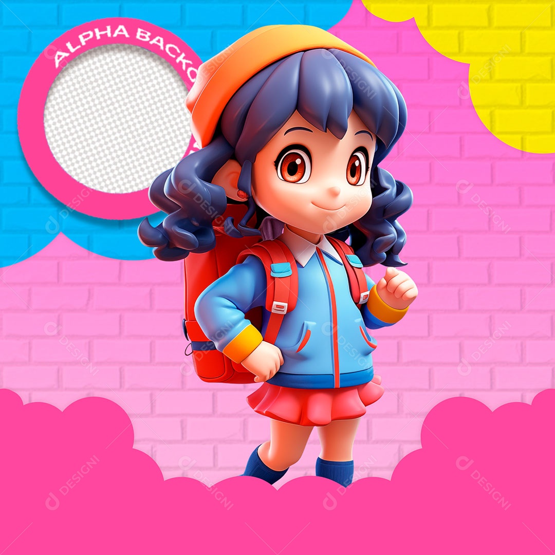 Garota com Mochila Elemento 3D para Composição PSD