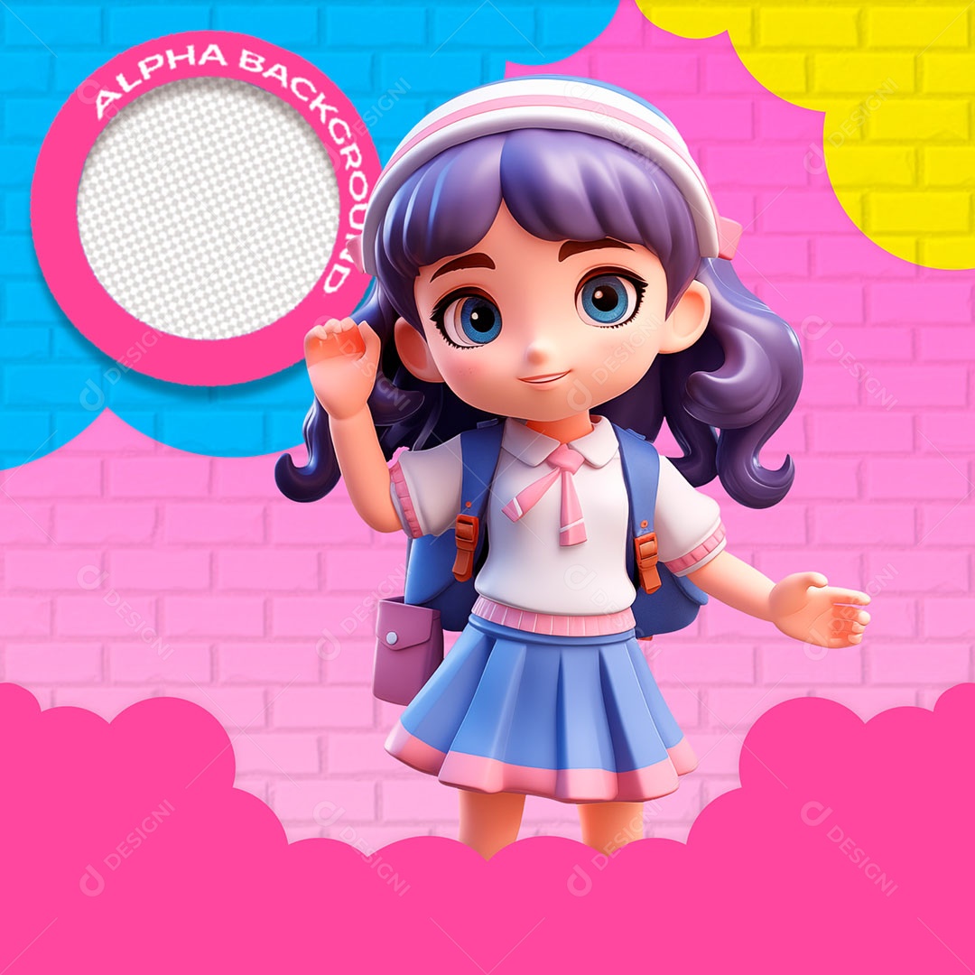 Garotinha com Mochila Elemento 3D para Composição PSD