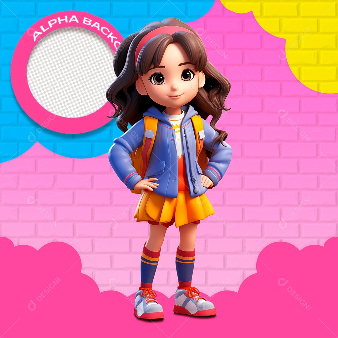 Menina com Mochila Elemento 3D de Volta às Aulas para Composição PSD
