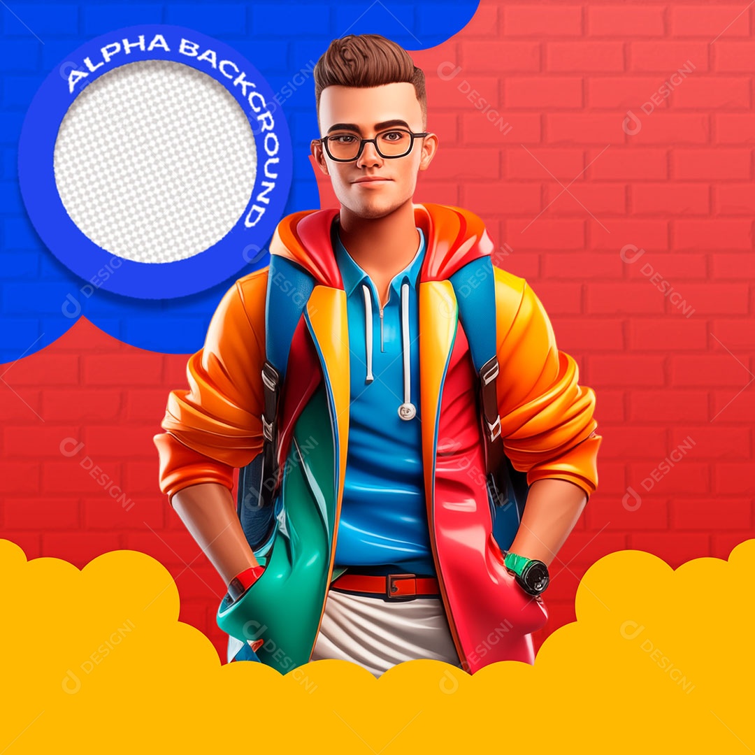 Garoto Adolescente Elemento 3D para Composição PSD