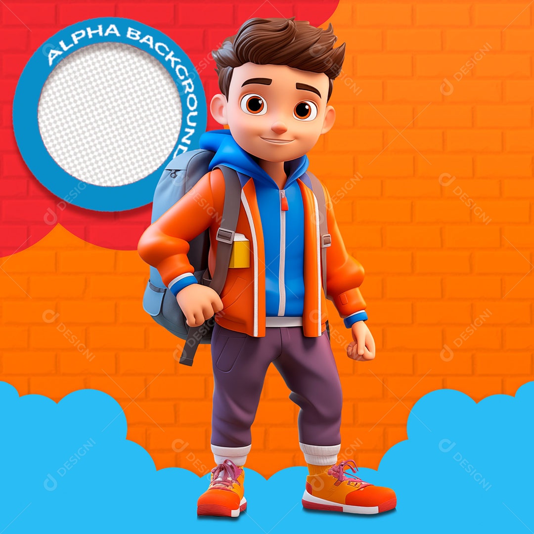 Garoto com Mochila Elemento 3D de Volta às Aulas para Composição PSD
