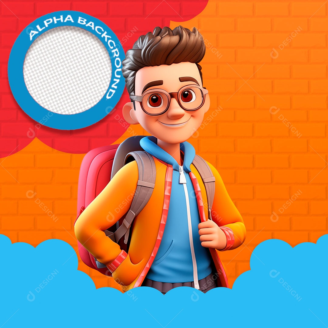 Adolescente com Mochila Elemento 3D para Composição PSD