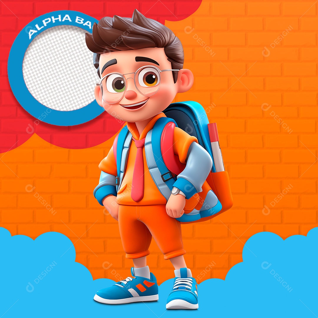 Menino com Mochila Elemento 3D para Composição PSD