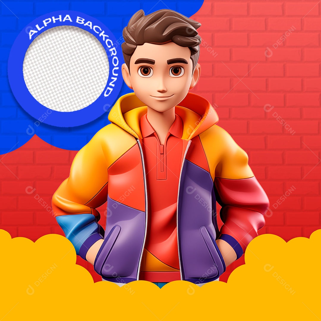 Garoto Adolescente Elemento 3D de  Volta às Aulas para Composição PSD